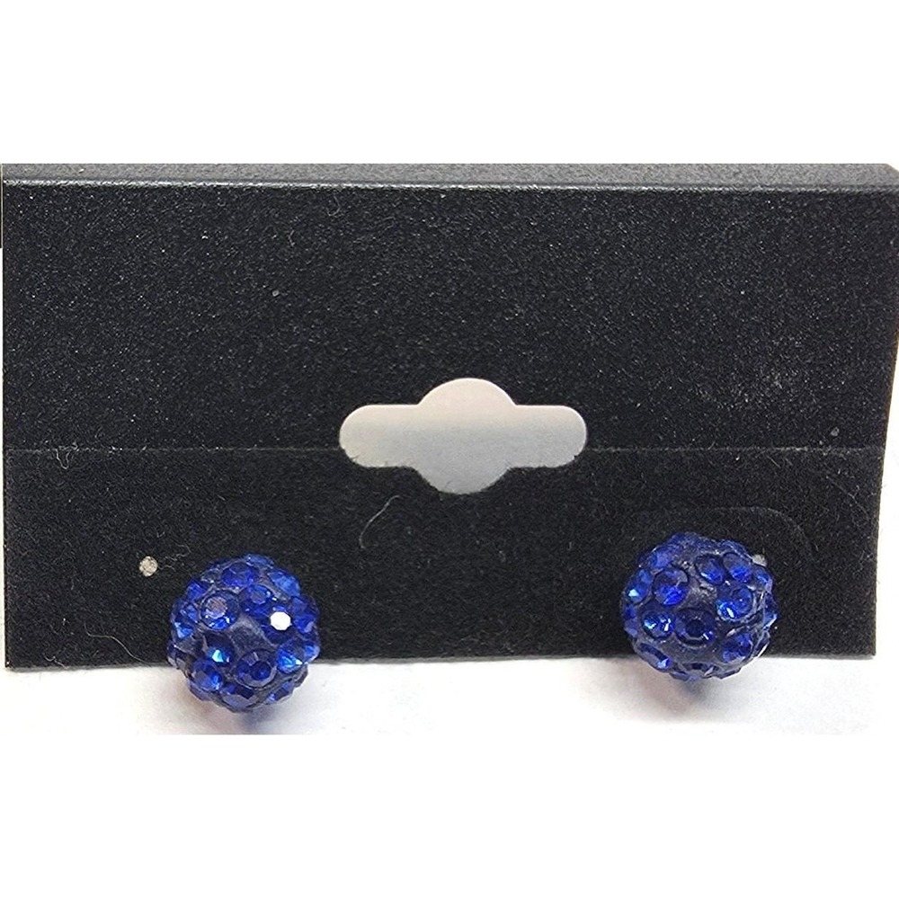 New Vtg Stud Earrings Pierced Sparkly Cobalt Blue Disco Ball Pave Rhinestones